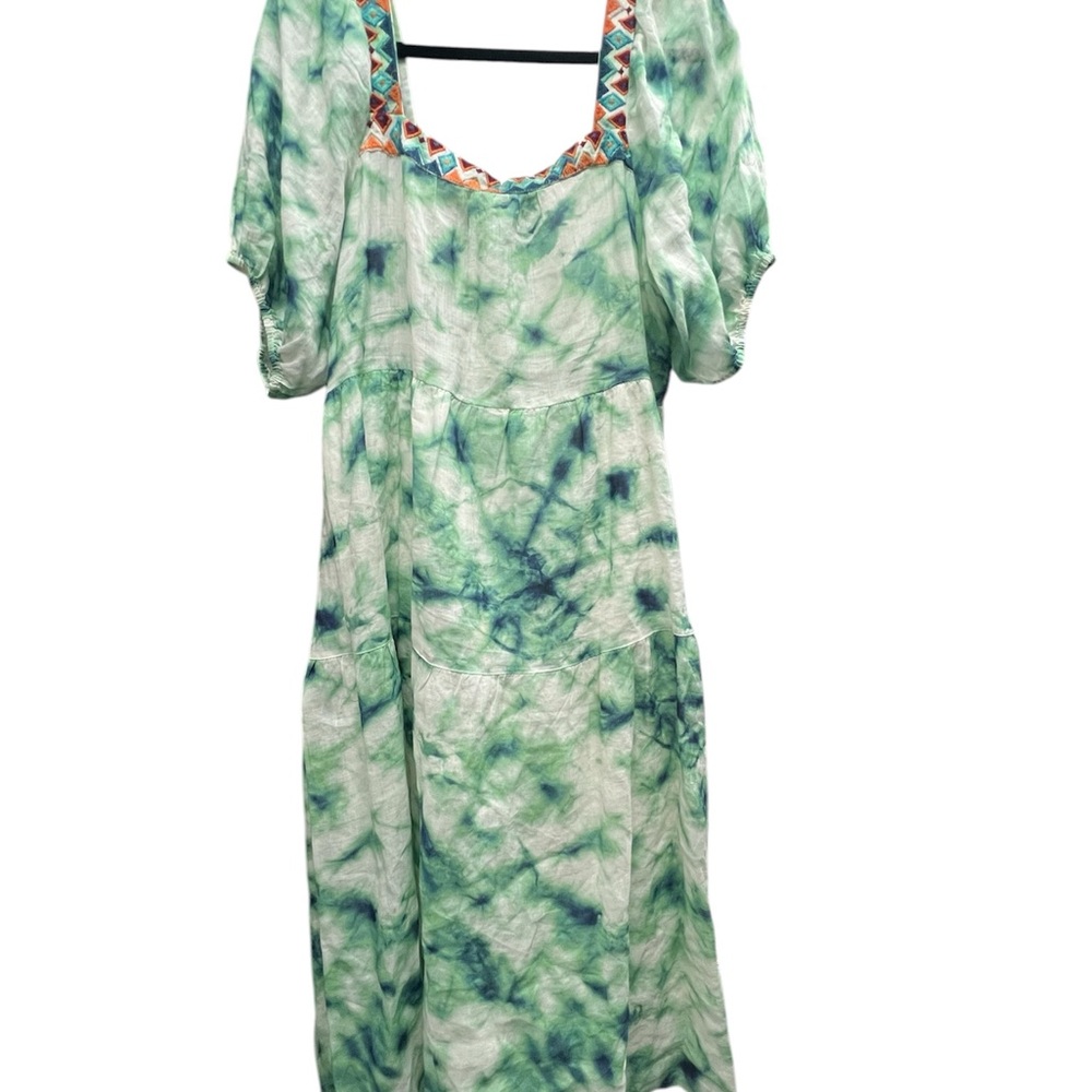 Johnny Was gorgeous green Tie-Dye Puff Sleeve Dress size Large - Picture 4 of 7